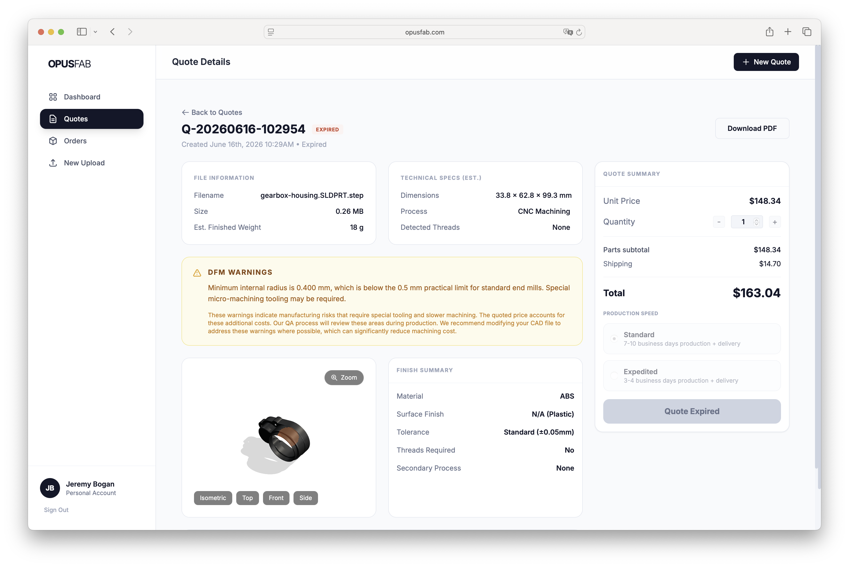 OpusFab Dashboard